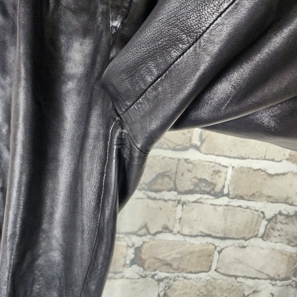 Vintage High Waist Black Leather Pant Pleated Front Taper Leg Lined Waist 28.5" - Picture 13 of 16